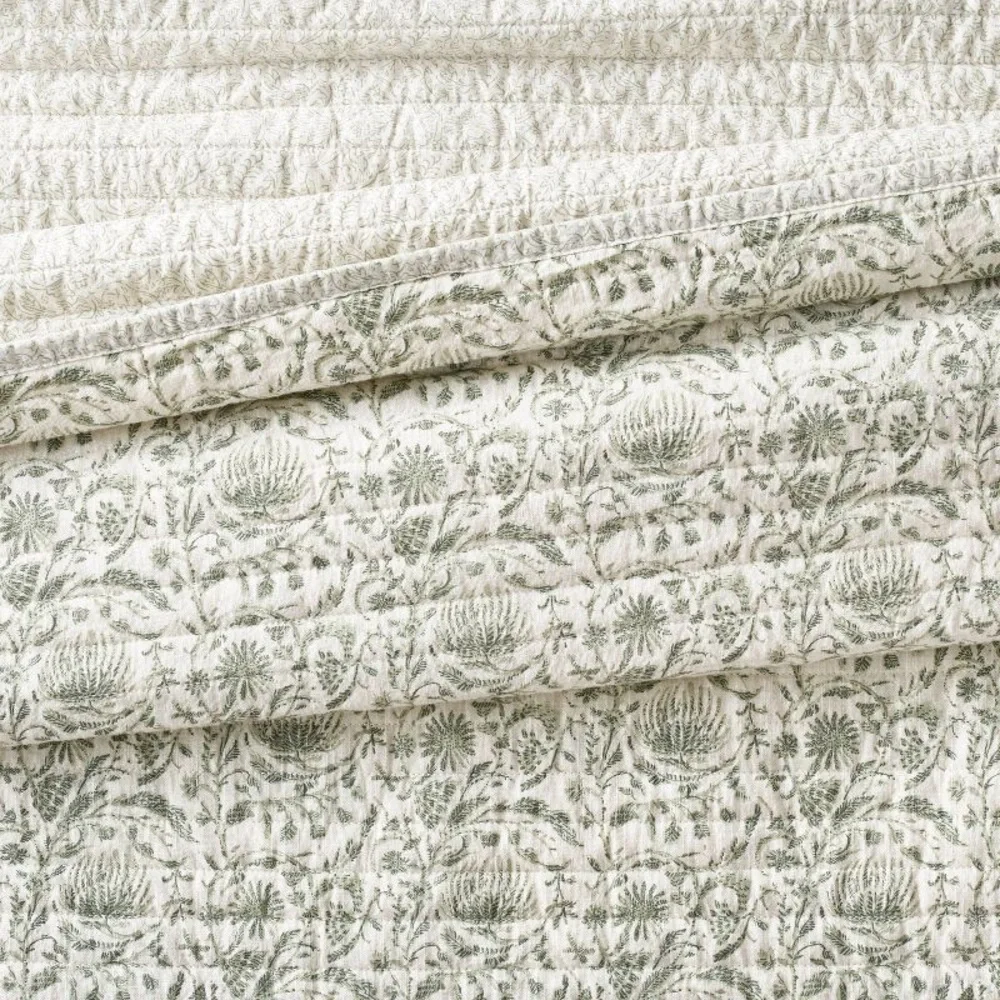 Full/Queen Decorative Border Cotton Slub Quilt Light Teal Green Studio McGee